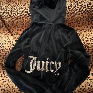 Juicy Couture Black Velour Hoodie with Rhinestones